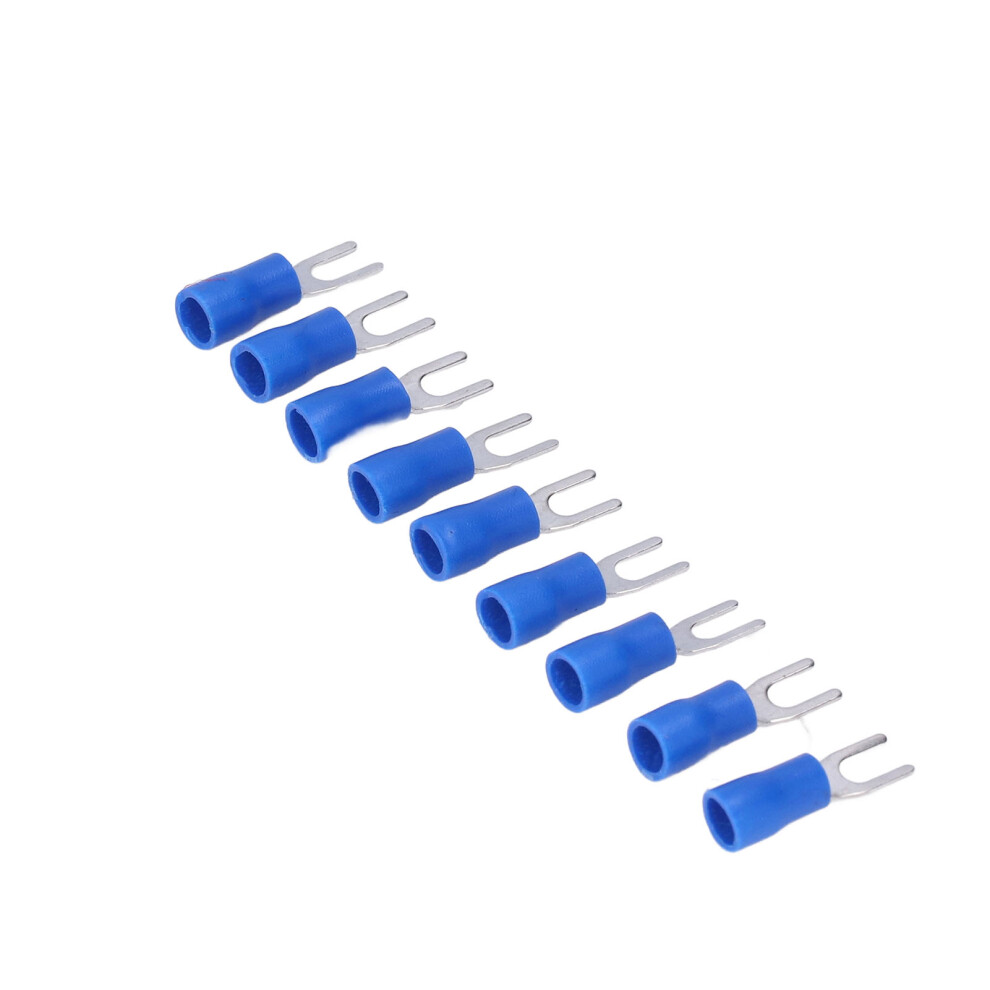 100Pc Fork Terminal For 16-14Awg Crimp Blue