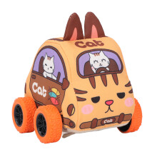 Soft Fabric Kids Pull Back Car Toy for 1-3 Year Old Toddlers, Cartoon Design