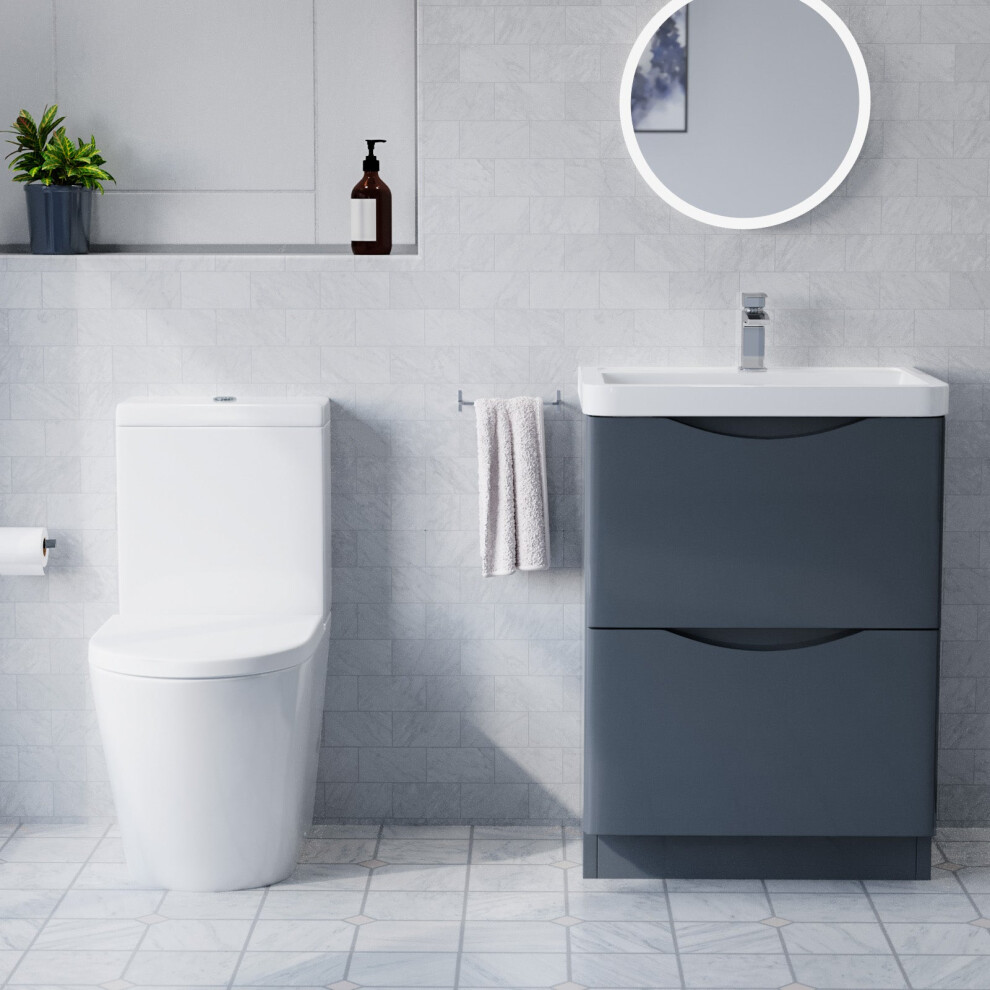 Nes Home 600Mm Floor Standing Vanity With Ceramic Basin, Close Coupled Toilet & Quadrant Screen Anthracite