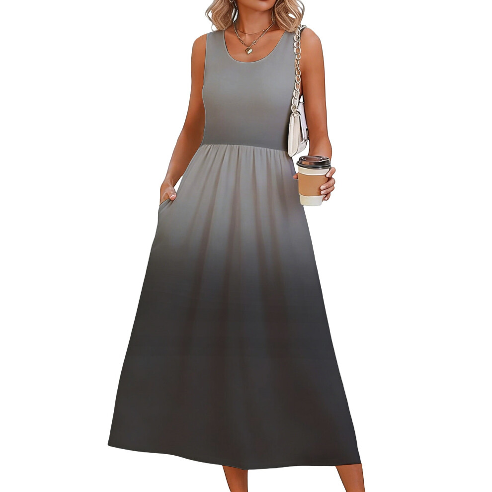 Gray Dresses For Women Flowy Casual Dress Beach Vacation- L