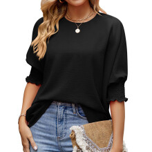 Women's Sleeve Blouses, Fit and Elegant, Casual Women's-Black S