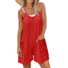 Women's jumpsuit, casual and loose sleeveless shorts-Red XL