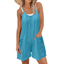 Women's jumpsuit, casual and loose sleeveless shorts-Blue XXXL
