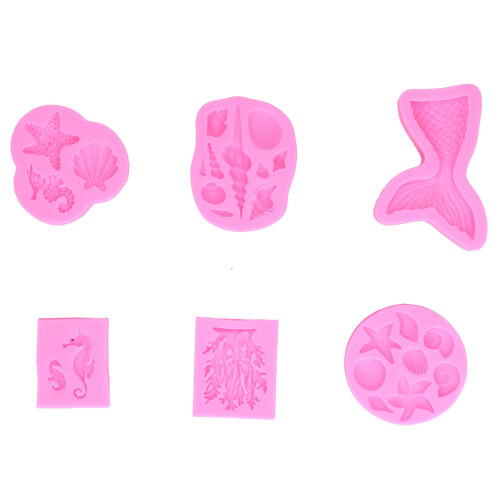 6PCS Pink Silicone Marine Shell Cake Molds, Flexible Baking Tools 1