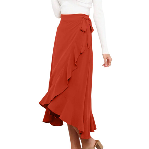 Women's Asymmetrical Ruched Drawstring Skirt with-Beige S 2