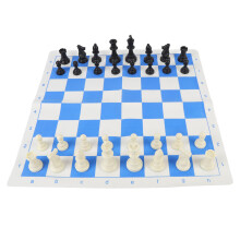 Portable Plastic Chess Set with Foldable PU Leather Board, Blue & White, 50cm