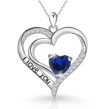 (【September】 Deep Blue Diamond, White gold) New Arrival Women's S925 Sterling Silver Heart Pendant Necklace, Minimalist Fashion Clavicle Chain