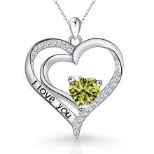(【August】Light Green Diamond, White gold) New Arrival Women's S925 Sterling Silver Heart Pendant Necklace, Minimalist Fashion Clavicle Chain