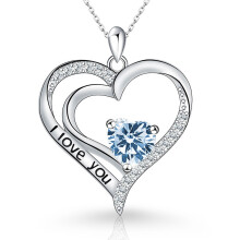 (【March】Light Blue Diamond, Rose gold) HKEDES New Arrival Women's S925 Sterling Silver Heart Pendant Necklace, Minimalist Fashion Clavicle Chain