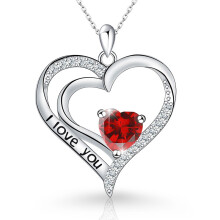 (【January】 Red Diamond, Rose gold) HKEDES New Arrival Women's S925 Sterling Silver Heart Pendant Necklace, Minimalist Fashion Clavicle Chain