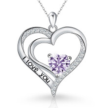 (【June】Light Purple Diamond, Rose gold) New Arrival Women's S925 Sterling Silver Heart Pendant Necklace, Minimalist Fashion Clavicle Chain