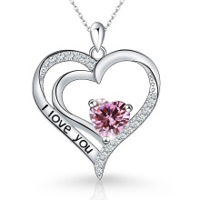 (【October】 Pink Diamond, Rose gold) HKEDES New Arrival Women's S925 Sterling Silver Heart Pendant Necklace, Minimalist Fashion Clavicle Chain