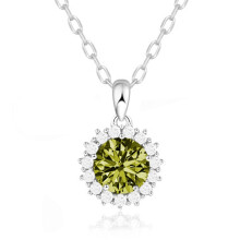 (【August】Light Green Diamond, White gold) Women's S925 Sterling Silver Double Layer Round Necklace, Birthstone Fashion Pendant Clavicle Chain