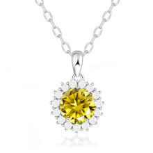 (【November】 Yellow Diamond, White gold) HKEDES Women's S925 Sterling Silver Double Layer Round Necklace, Birthstone Fashion Pendant Clavicle Chain