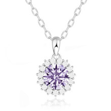 (【June】Light Purple Diamond, White gold) Women's S925 Sterling Silver Double Layer Round Necklace, Birthstone Fashion Pendant Clavicle Chain
