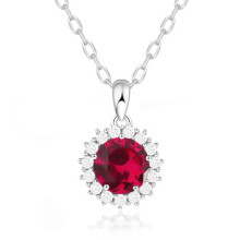 (【July】Rose Diamond, White gold) HKEDES Women's S925 Sterling Silver Double Layer Round Necklace, Birthstone Fashion Pendant Clavicle Chain