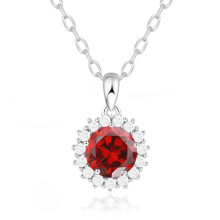 (【January】 Red Diamond, White gold) Women's S925 Sterling Silver Double Layer Round Necklace, Birthstone Fashion Pendant Clavicle Chain