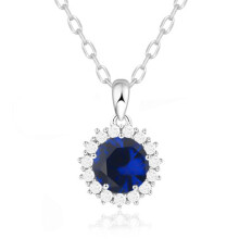 (【September】 Deep Blue Diamond, White gold) Women's S925 Sterling Silver Double Layer Round Necklace, Birthstone Fashion Pendant Clavicle Chain