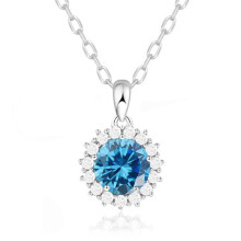 (【December】 Blue Diamond, White gold) Women's S925 Sterling Silver Double Layer Round Necklace, Birthstone Fashion Pendant Clavicle Chain