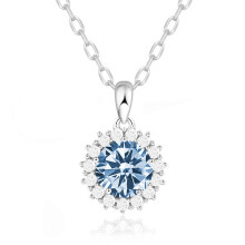 (【March】Light Blue Diamond, White gold) Women's S925 Sterling Silver Double Layer Round Necklace, Birthstone Fashion Pendant Clavicle Chain