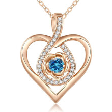 (December-Lake Blue Diamond, White gold) HKEDES Eternal Heart S925 Silver Double Layer Necklace, 12 Birthstone Pendant Clavicle Chain for Women Gift
