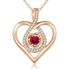 (July-Rose Diamond, Rose gold) HKEDES Eternal Heart S925 Silver Double Layer Necklace, 12 Birthstone Pendant Clavicle Chain for Women Gift