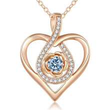 (March-light blue diamond, White gold) HKEDES Eternal Heart S925 Silver Double Layer Necklace, 12 Birthstone Pendant Clavicle Chain for Women Gift