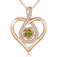 (August-light green diamond, White gold) HKEDES Eternal Heart S925 Silver Double Layer Necklace, 12 Birthstone Pendant Clavicle Chain for Women Gift