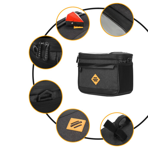 (Black) Waterproof Bike Handlebar Bag w/ Strap 1