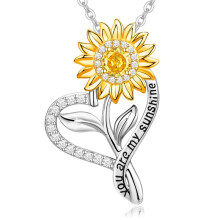 (Golden bud) HKEDES New Arrival S925 Sterling Silver Sunflower Necklace, Fashion Sunflower Pendant Clavicle Chain for Women