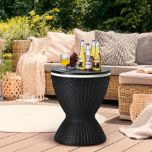 Mesa auxiliar 3 en 1, nevera portátil de 30 litros, taburete, mesa de jardín, refrigerador de hielo ajustable en altura, negro