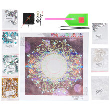 Diamond Painting Kit Flower Pattern Clock 35x35cm Wall Decor