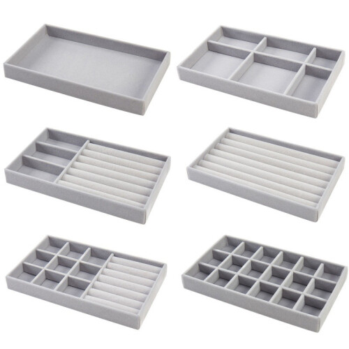 Multi Function Storage Drawer Inserts, Velvet Gray Stackable Jewelry Organizer With Removable Compartments For Clear Viewing And Premium Quality 1
