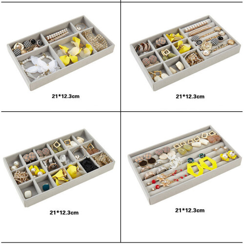 Multi Function Storage Drawer Inserts, Velvet Gray Stackable Jewelry Organizer With Removable Compartments For Clear Viewing And Premium Quality 2