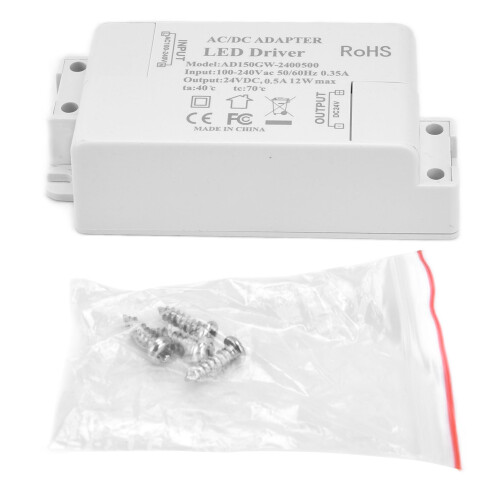 12W 24V Low Voltage LED Driver, Compact ABS, 76x38x23mm 1