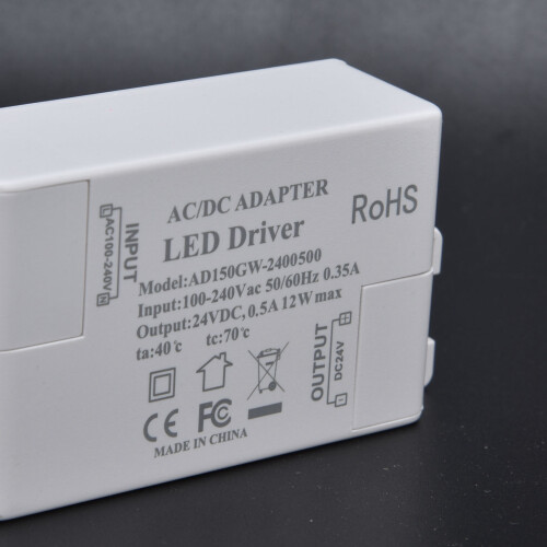 12W 24V Low Voltage LED Driver, Compact ABS, 76x38x23mm 2