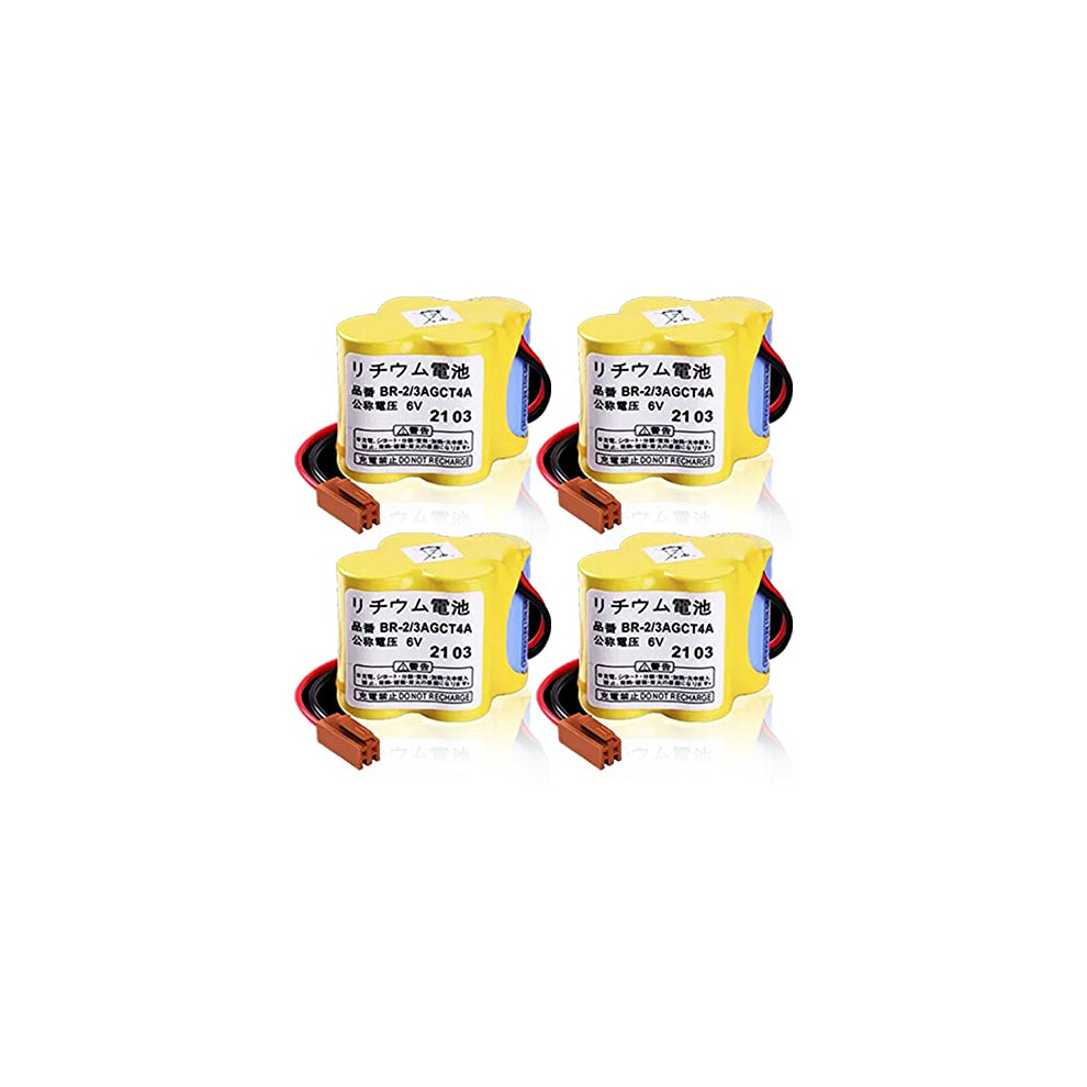 (Pack Of 4) Replacement Battery Br2/3Agct4a 6V 4400Mah Lithium Backup Battery Pack With Plug For Fanuc Brown 9330225075349