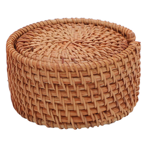 Natural Rattan Coasters Set 6 with Storage Holder 1
