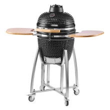 Barbacoa Kamado de Carbón-Duoku-45 cm en Cerámica-con Ahumador Móvil-4 Ruedas con Frenos-Termómetro Integrado