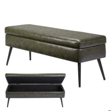 Banco Cofre em Couro PU de 120 cm com Armazenamento e Pés em Metal - Duoku - Banqueta Moderna para Quarto - Entrada - Sala - Cor Verde