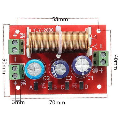 4X 400W Speaker Crossover 2 Way High-Low 4-16 Ohm Frequency Divider for Speaker 2