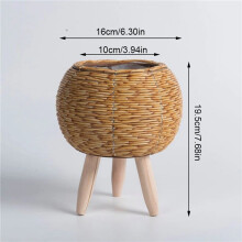 3X Vintage Imitation Rattan Woven Flower Shelf Planters Handmade Storage Basket with Wooden Legs Plant Pot Stand,A