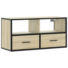 Mobile TV a muro - HELLOSHOP26 - 80 x 31 x 39,5 cm - Rovere sonoma - Struttura in metallo - Grande spazio di stoccaggio