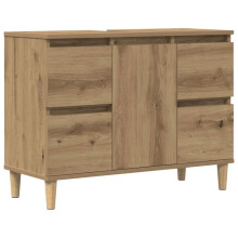 Schrank mit integriertem Waschbecken - HELLOSHOP26 - 80x33x60 cm - Handgefertigte Eiche - Große Kapazität - Ingenieurholz
