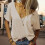 Women's basic short-sleeved V-neck deep-length-apricot XXL 2