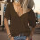 Women's basic short-sleeved V-neck deep-length-apricot XXL 5