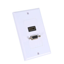 HDMI VGA Wall Plate, 1x 4K HDMI and 1x VGA, GoldPlated Connectors, Outlet Face Plate, White