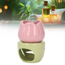 Multifunktionaler Ölbrenner mit rosa Blüte und grünem Ständer für Aromatherapie
