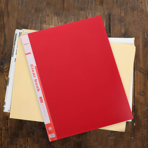 Porte-Documents Plastique Rouge Grand Volume Poche Transparente 2
