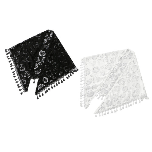 Polyester Lace Embroidered Triangular Scarf Shawl for-White 1